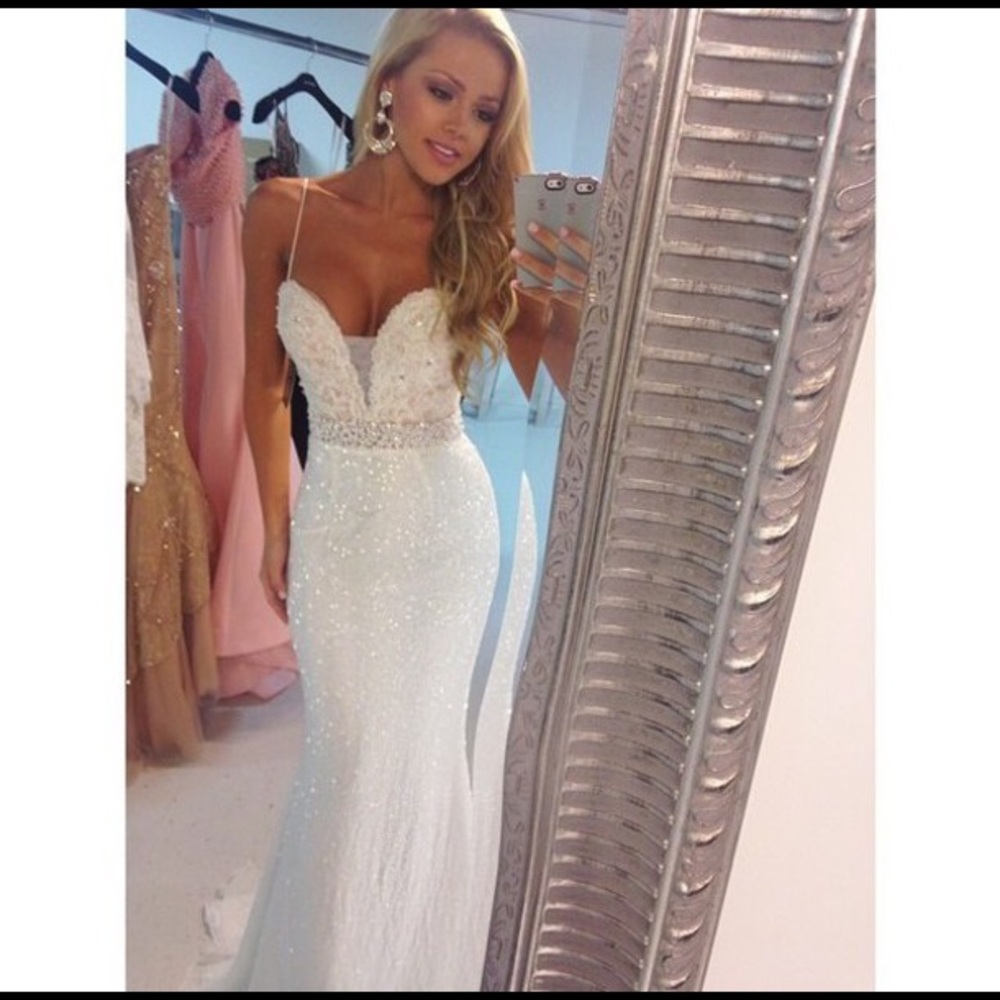 White beaded Sherri Hill wedding/prom dress